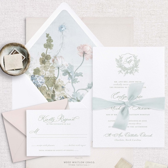 Elegant Spring Floral Wedding Invitation, Vintage Floral Wedding Invitation, Garden Wedding Invitation, Spring Wedding Invitation - SAMPLE