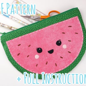 Cute Melon Pouch/Pencil Case Sewing Pattern with Full Instructions Instant PDF Download image 1