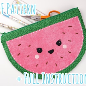 Cute Melon Pouch/Pencil Case Sewing Pattern with Full Instructions Instant PDF Download image 1