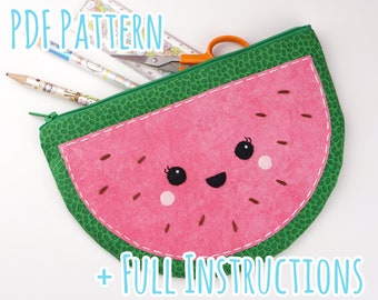 Cute Melon Pouch/Pencil Case Sewing Pattern with Full Instructions - Instant PDF Download