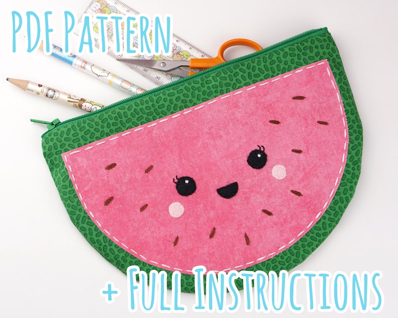 Cute Melon Pouch/Pencil Case Sewing Pattern with Full Instructions Instant PDF Download image 1