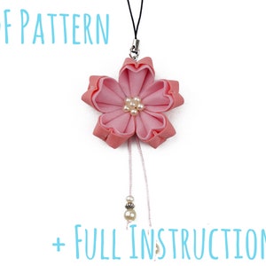 Pretty Sakura Cherry Blossom Kanzashi Tsumami Fabric Flower Bag Charm with Full Instructions - Instant PDF Download