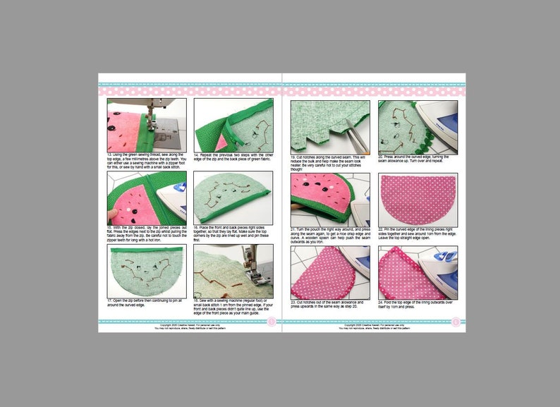 Cute Melon Pouch/Pencil Case Sewing Pattern with Full Instructions Instant PDF Download image 7