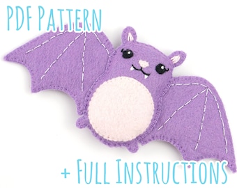 Cute Felt Bat Sewing Pattern with Full Instructions - Instant PDF Download