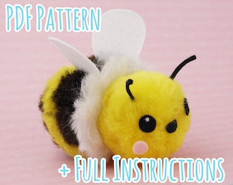 Cute Fuzzy Fleece Pom Pom Bee Pattern with Full Instructions - Instant PDF Download