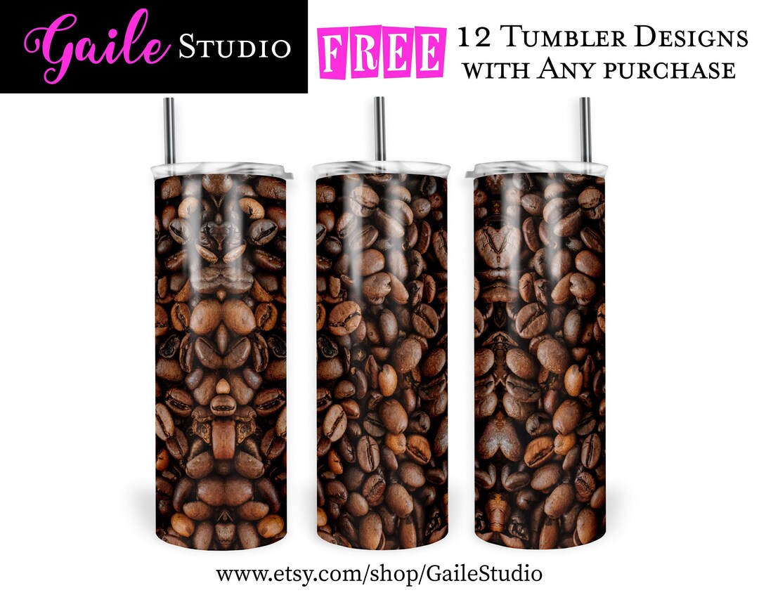 Coffee Beans Tumbler Wrap, 20oz Skinny Tumbler Design, Seamless Cute