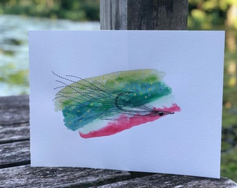 Trout and fly watercolor painting