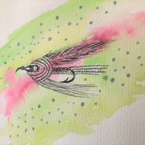 Original watercolor trout and fly painting