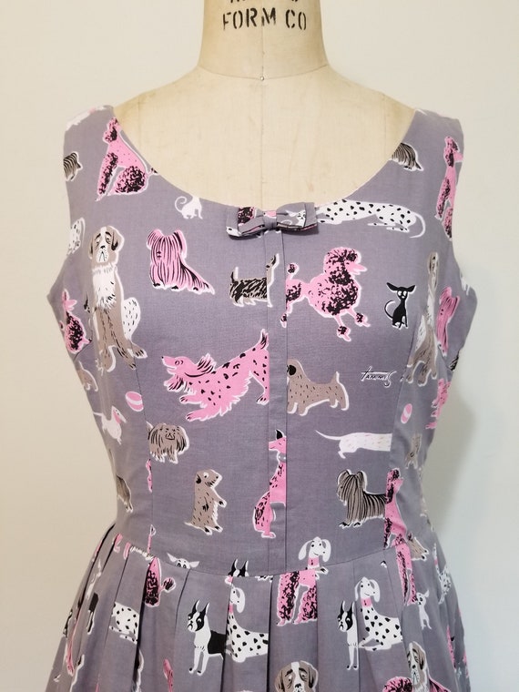 L| Tammis Keefe Dog Print Grey/Pink Dress