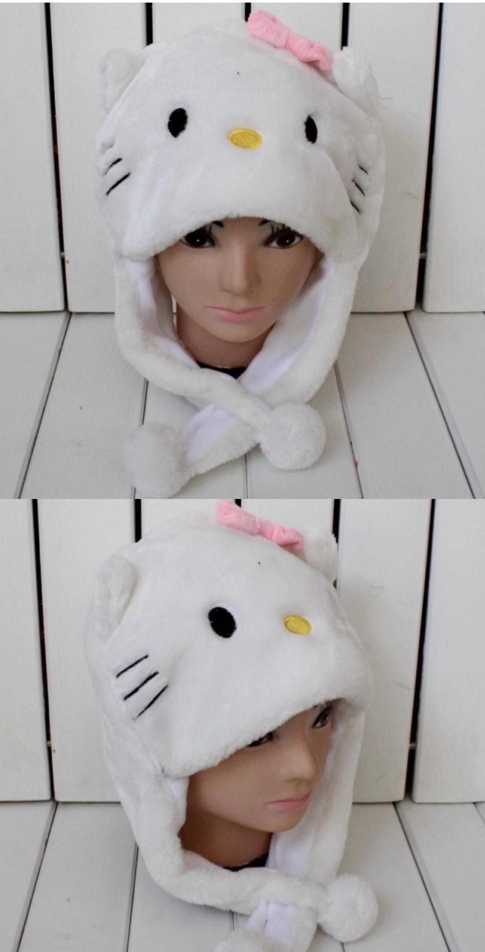 Hello Kitty Hat Hello Kitty Plush Hat Cute Animal Beanie Etsy