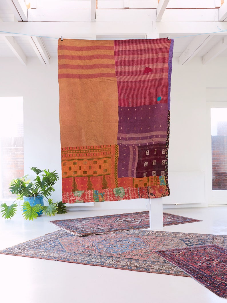 Antique Vintage Kantha Quilt Indian Bed Spreads Embroidered Blanket