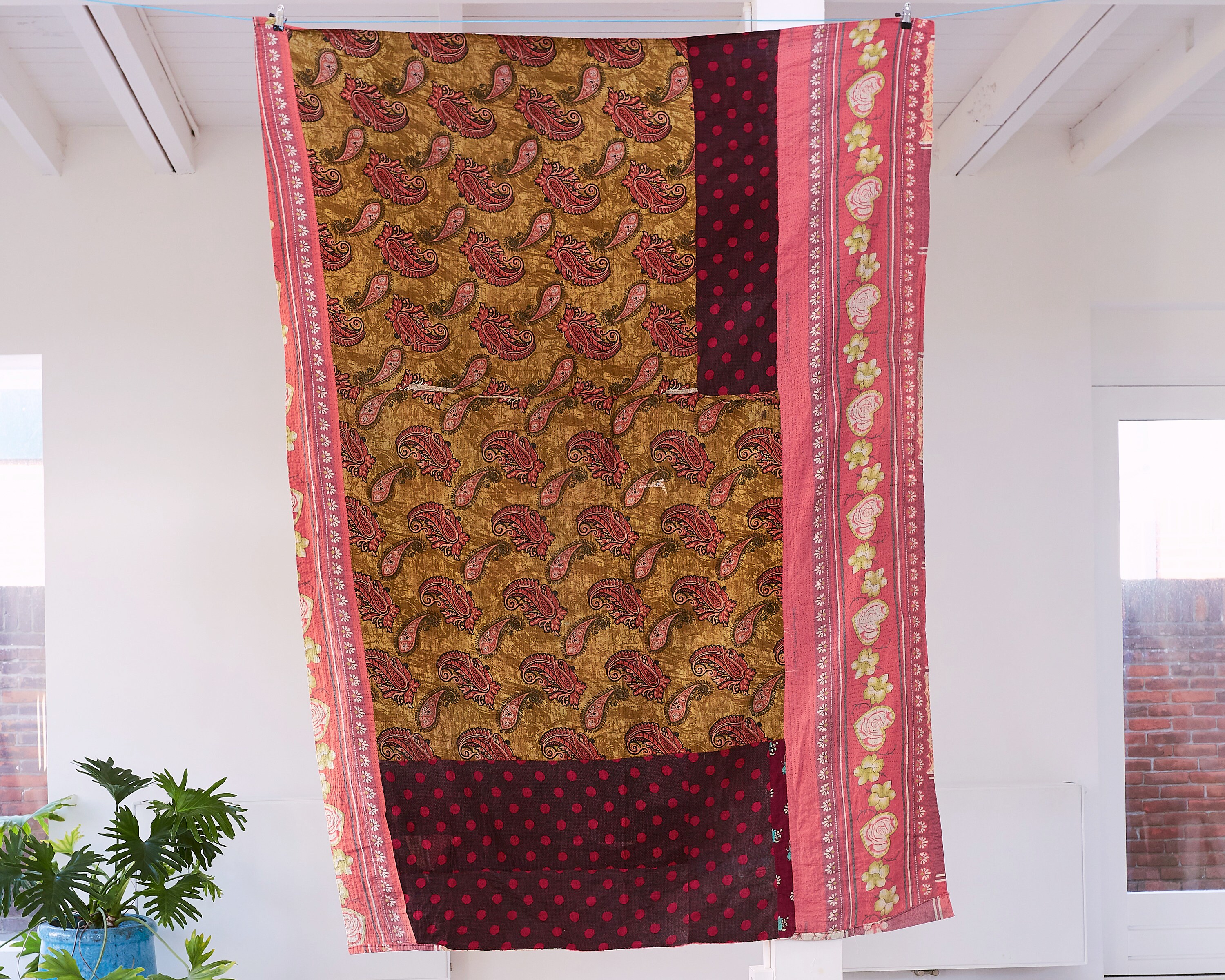 Kantha Vintage Antique Quilt Indien Couvre-Lits Doudou Brodé