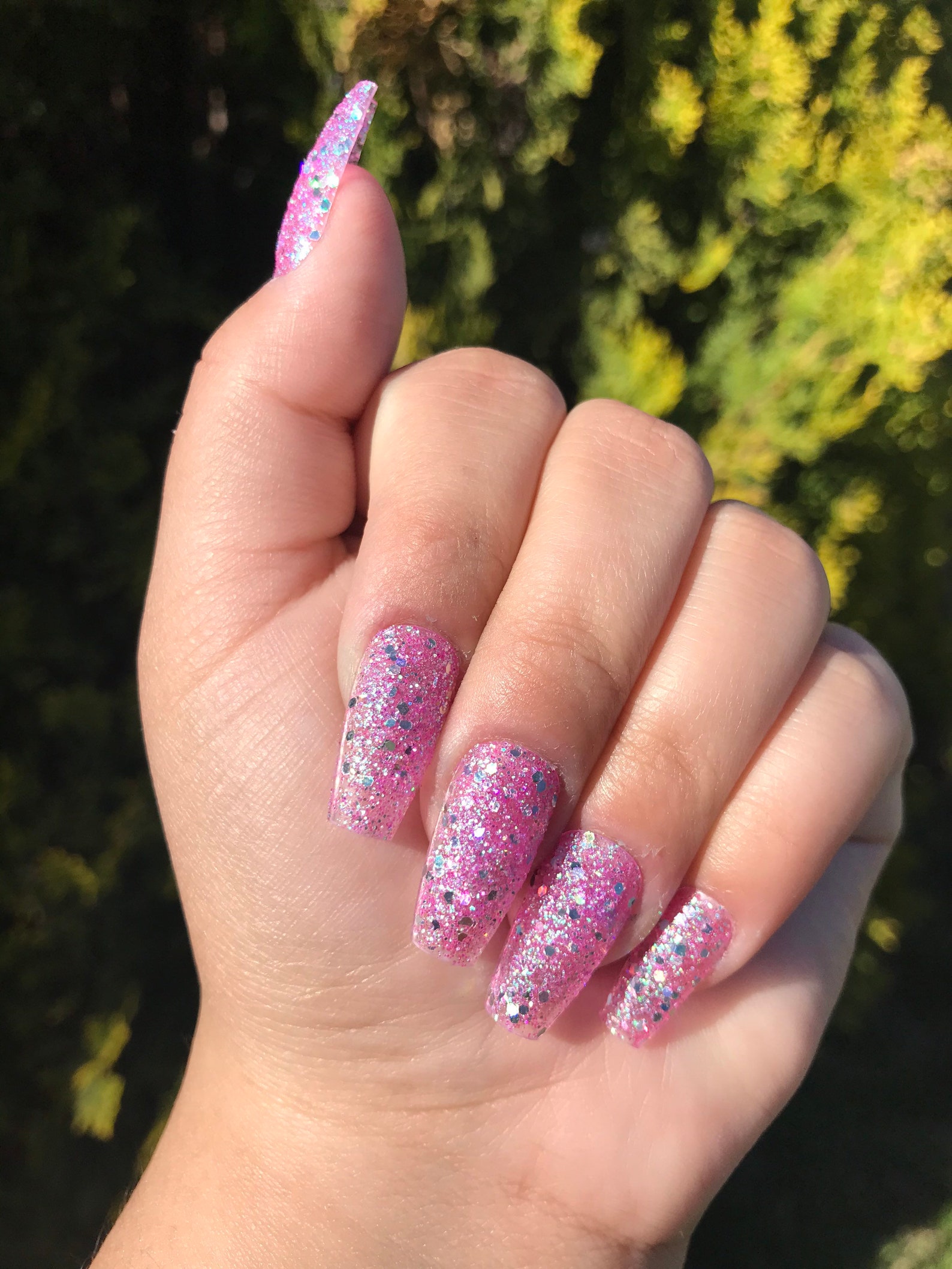 PINK DISCO Pressed glitter nails short press on nails Etsy