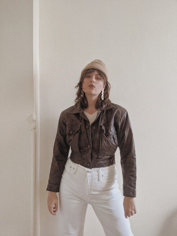 vintage 80s leather jacket / snake skin coat / 198