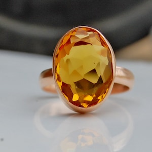 Oval Cut Yellow Citrine 18K Matte Finish Rose Gold Ring, November Birthstone 18K Matte Finish Yellow Gold Sterling Silver Ring image 1