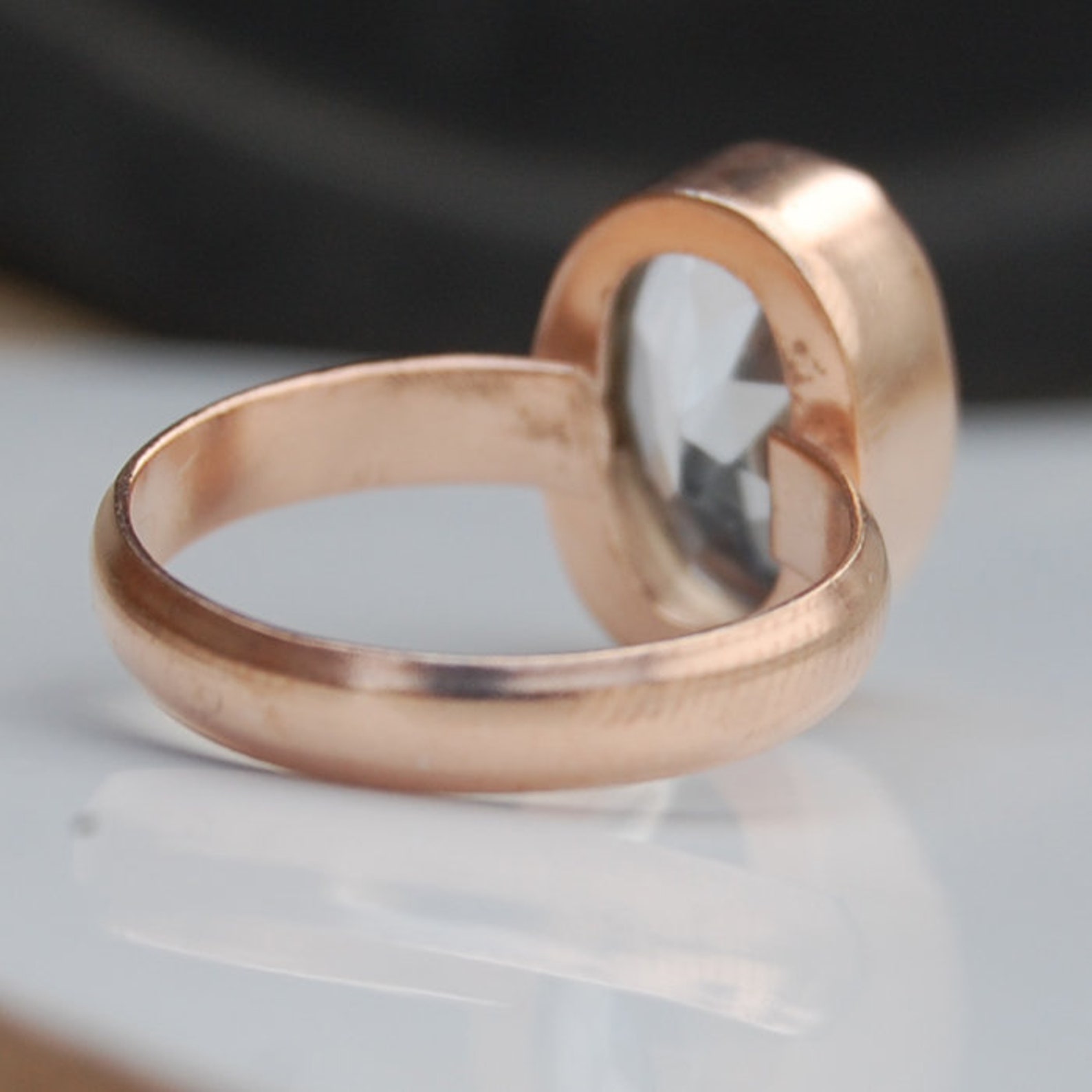 Oval Cut White Topaz 18K Matte Finish Rose Gold Ring White Etsy