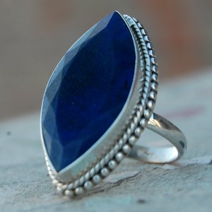 Natural Sapphire 925 Sterling Silver Ring, 18K Rose Gold, 18K Yellow Gold Marquise Blue Sapphire Ring, Statement Ring , Zodiac Jewelry