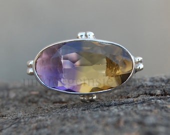 Bague ovale en argent sterling amétrine 925 : bijoux en pierres précieuses bicolores