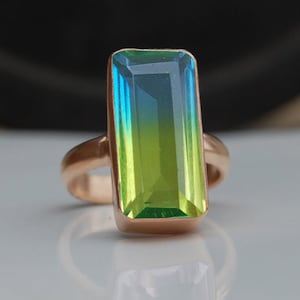 Kornerupine Quartz 18K Matte Finish Rose Gold Ring, Green yellow Tourmaline 18K Matte Finish Yellow Gold Sterling Silver Ring