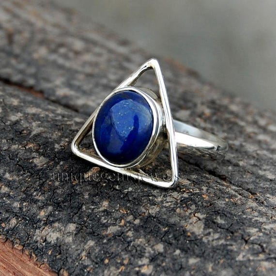 Anello ovale in lapislazzuli fatto a mano: fascia divisa in
