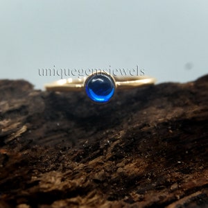 Blue Tanzanite Quartz Ring: 925 Sterling Silver, 18K Gold Minimalist Band