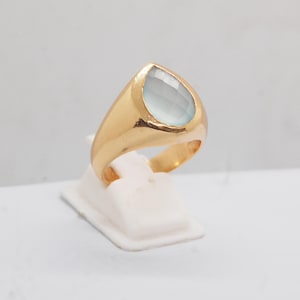 Aquamarine Sterling Silver Ring: 18K Gold Accent, Dainty Zodiac Jewelry