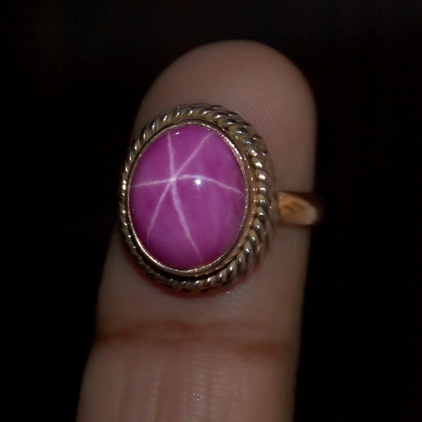 Natural Pink Star Ruby 925 Sterling Silver Ring, 18K Rose Gold, 18K Yellow Gold Ring, Natural Oval Star Ruby Zodiac Ring Jewelry