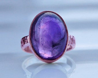 Amethyst 925 Sterling Silver Ring, 18K Rose Gold, 18K Yellow Gold Cab Purple Amethyst Ring, Statement Unique Jewelry, Purple Birthstone Ring