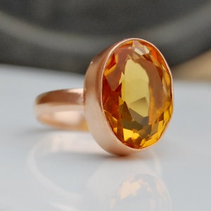 Oval Cut Yellow Citrine 18K Matte Finish Rose Gold Ring, November Birthstone 18K Matte Finish Yellow Gold Sterling Silver Ring image 3