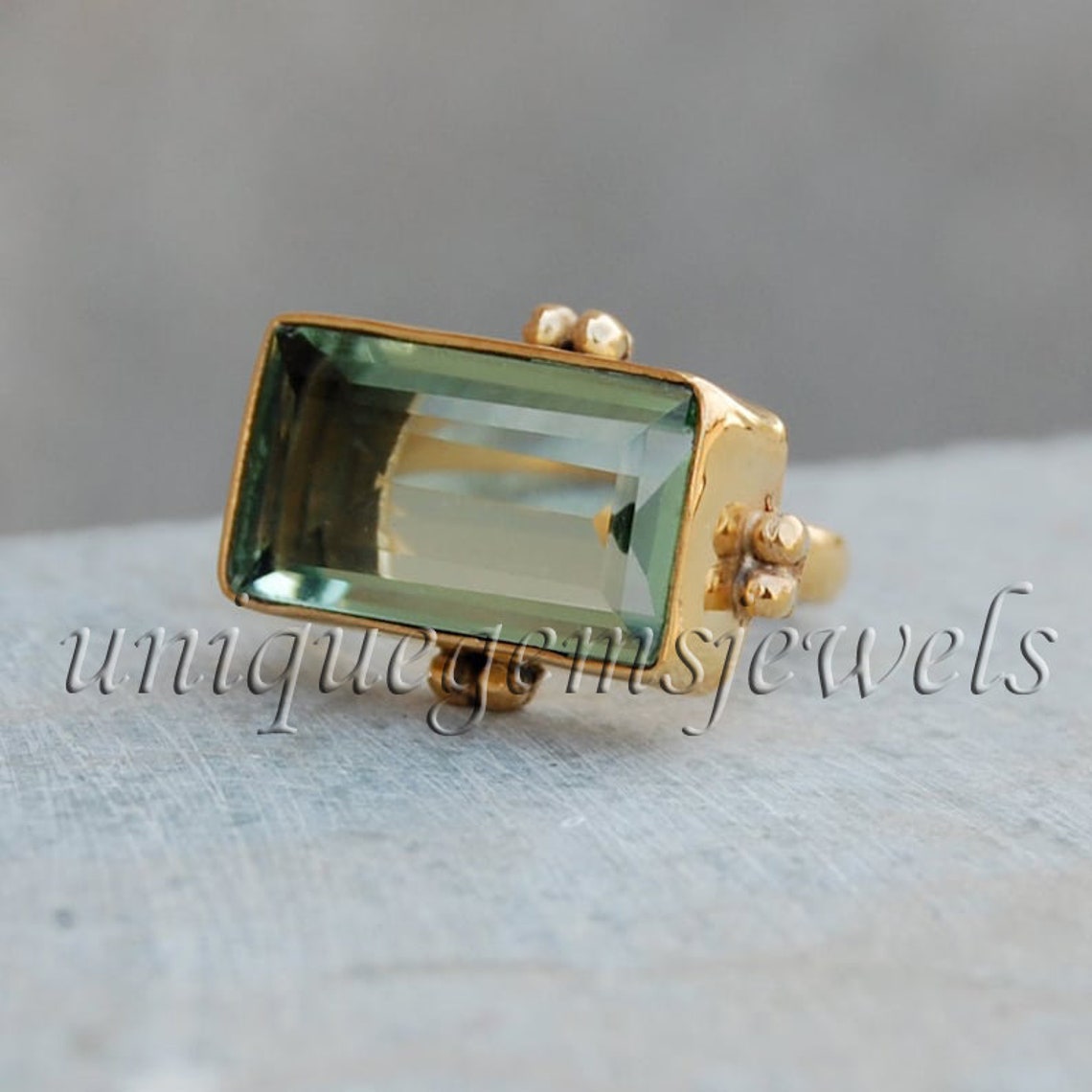 Cushion Cut Green Amethyst 925 Sterling Silver Ring 18K Rose Etsy