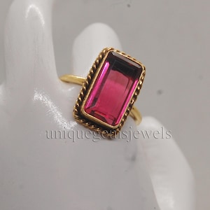 Peach Rhodolite Garnet Gemstone 925 Sterling Silver Ring, 18K Rose Gold, 18K Yellow Gold Ring, Rhodolite Garnet Split Band Ring