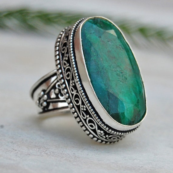 Bague Chevalière Argent 925 Sertie Zircon Vert - Taille 58 à 70 - Neuf Étalage
