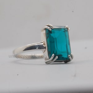 Smaragdschliff Neon Apatit Quarz Ring: 925 Sterling Silber, zierliches Statement