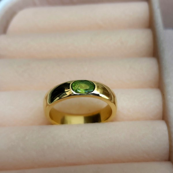Oval Cut Green Peridot Quartz 925 Sterling Silver Ring, 18K Rose Gold, 18K Yellow Gold  Ring, Peridot Personalized Signet Zodiac Ring