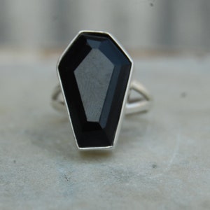 Coffin Black Tourmaline Ring: 925 Sterling Silver Statement Jewelry