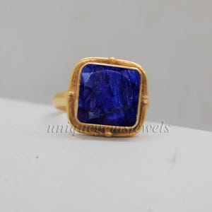 Raw Genuine Blue Sapphire Gems 925 Sterling Silver Ring, 18K Rose Gold, 18K Yellow Gold Boho Blue Sapphire Ring, Statement Zodiac Jewelry