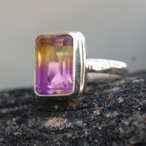 Cushion Cut Ametrine 925 Sterling Silver Ring, 18K Rose Gold, 18K Yellow Gold Ametrine Ring, Amethyst, Citrine Ametrine Zodiac Jewelry