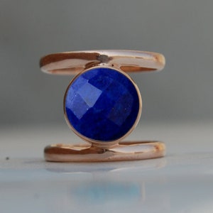 Round Faceted Blue Sapphire Gemstone 925 Sterling Silver Ring, 18K Rose Gold, 18K Yellow Gold Sapphire Ring Jewelry, Unique Jewelry