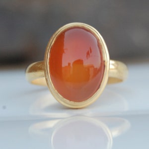 Natürlicher Karneol Sterling Silber Ring: 18K Gold Oval Sternzeichen Schmuck