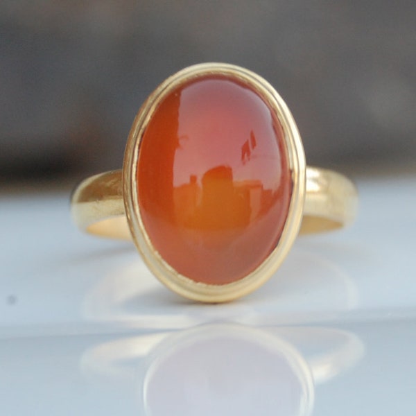 Natural Carnelian 925 Sterling Silver Ring, 18K Rose Gold, 18K Yellow Gold Oval Cab Orange Carnelian Ring, Statement Zodiac Jewelry