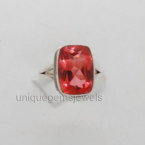 Peach Rhodolite Garnet Gemstone 925 Sterling Silver Ring, 18K Rose Gold, 18K Yellow Gold Ring, Rhodolite Garnet Split Band Ring