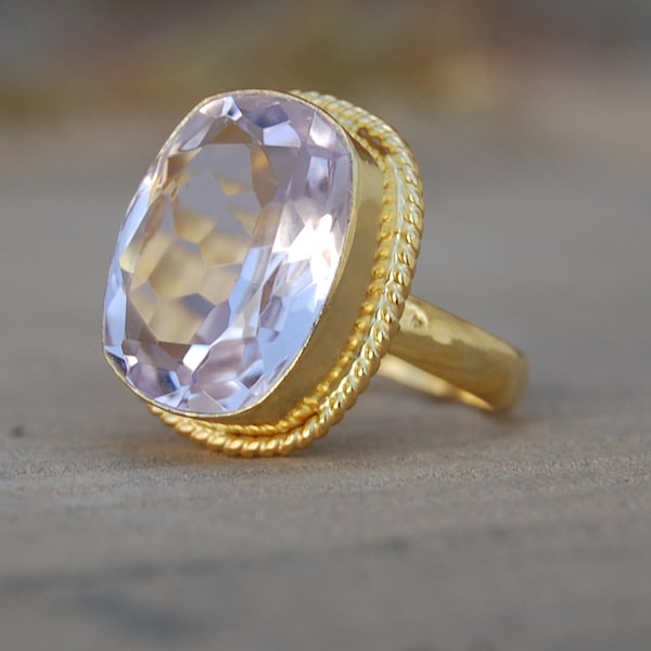 Pink Kunzite Sterling Silver Ring, 18K Rose Gold, 18K Yellow Gold Kunzite Ring, Statement Unique Jewelry