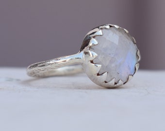 Rainbow Moonstone 925 Sterling Silver Ring: Faceted Gemstone Jewelry