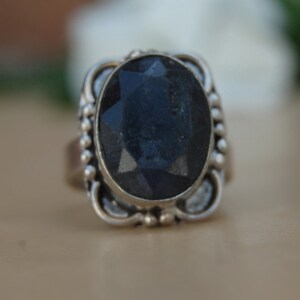 oval faceted blue sapphire gemstone 925 Sterling Silver Ring, 18K Rose Gold, 18K Yellow Gold adjustable Ring Jewelry, Unique gift Jewelry