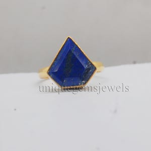Diamond Shape Lapis Lazuli Gemstone 925 Sterling Silver Ring Jewelry,  18K Rose Gold, 18K Yellow Gold Blue Lapis Ring Jewelry, Unique gift