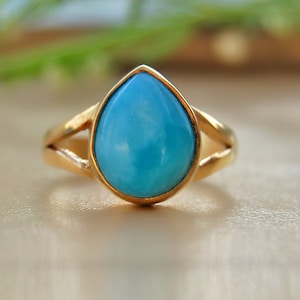 Larimar Sterling Silver Ring: 18K Gold Accent, Natural Gemstone