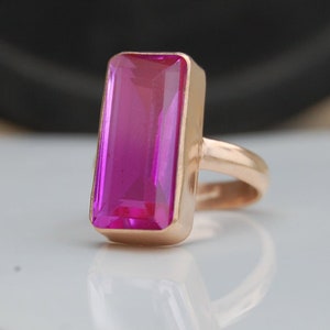 Pink Tourmaline Quartz Ring: 18K Rose Gold, Sterling Silver