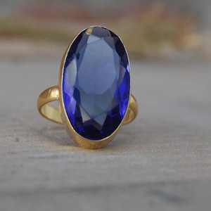 Oval Cab Blue Iolite Sterling Silver Ring, 18K Rose Gold, 18K Yellow Gold Iolite Ring, Statement Unique Jewelry
