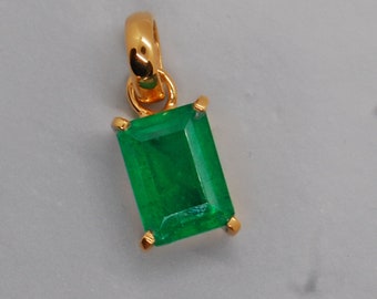 Fine Cut Green Emerald Quartz 925 Sterling Silver Pendant, Green Emerald Quartz Pendant, 18K Yellow Gold Filled, 18K Rose Gold Fill Pendant