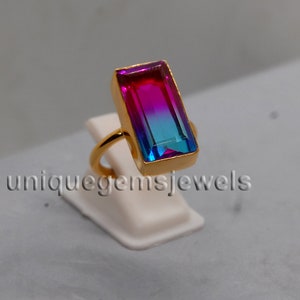 Bi-Color Tourmaline Sterling Silver Ring: 18K Gold Fill